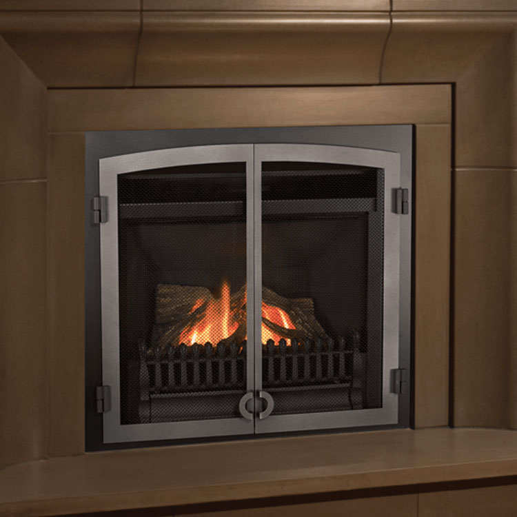 Valor Horizon With Fenderfire Double, Zero Clearance Fireplace Screen Doors